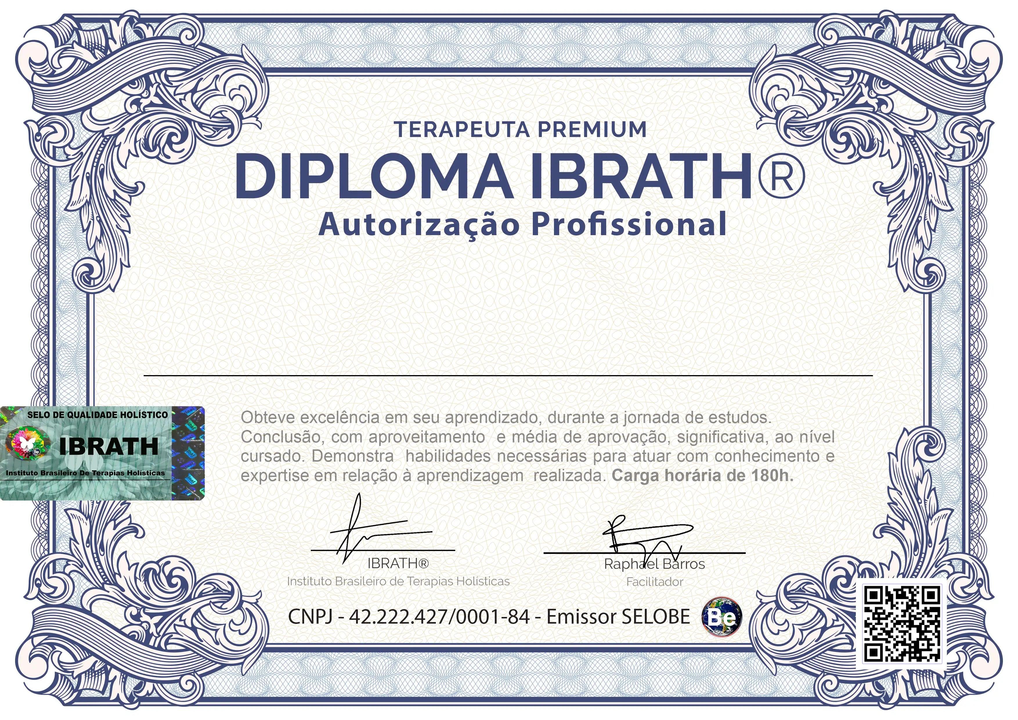Certificado / Certificação Terapeuta Holístico / Terapia Holística 1A - IBRATH Instituto Brasileiro de Terapias Holísticas collection3tres, original, registro profissional, todos
